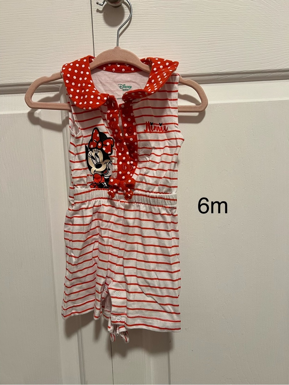 Disney Red & White Minnie Mouse Striped Romper